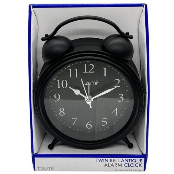 Tzumi Twin Bell Antique Alarm Clock - Vintage Retro - Classic Two Bells - Picture 2 of 3